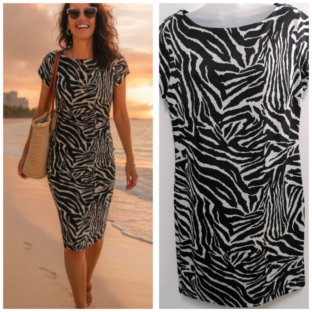 Midi Dress Animal Print Dress Size 12 Career Wear Bodycon Vacation By Cato